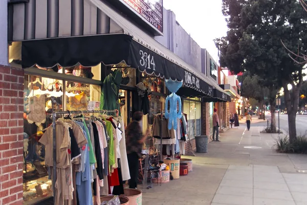 Vintage clothing shops along the sidewalk in Burbank's Magnolia Park